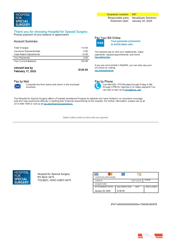 USA Ohio Hospital For Special Surgery business utility bill template in Word and PDF formats